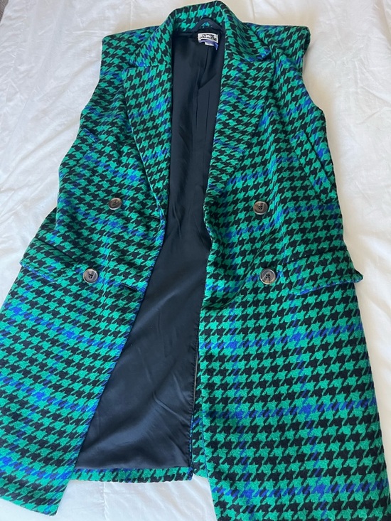 Future Collective Jackets & Blazers - Kahlana Barfield Brown-  Green & Blue Houndstooth Sleeveless Blazer Vest